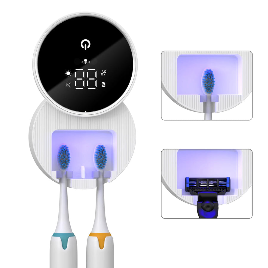 Soporte Esterilizador UV para Cepillos de Dientes con Pantalla LED